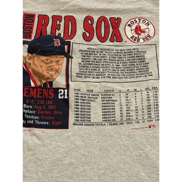 Vintage 1991 Nutmeg Boston Red Sox Roger Clemens Double Sided T-Shirt Medium - Picture 6 of 7
